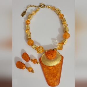 Vintage Anthony Alexander set orange gold lucite designer chunky statement estat